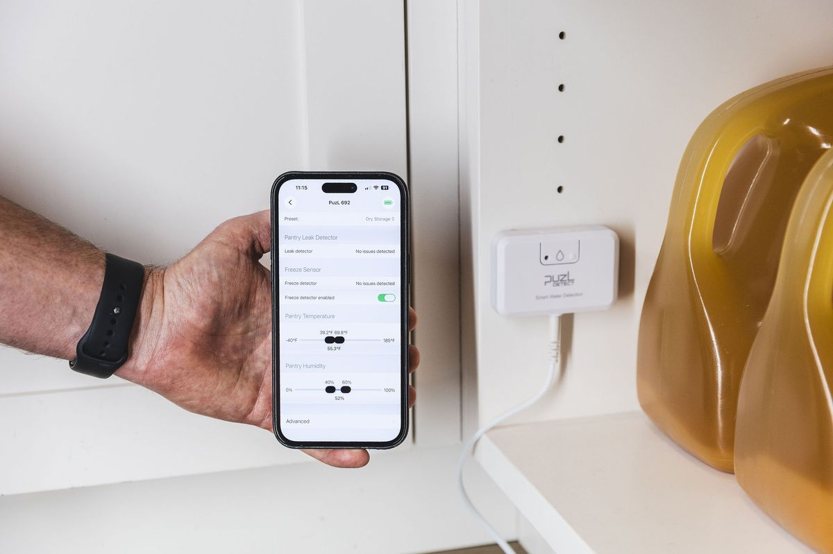 Phone running the PuzL app beside an installed PuzL Detect during secure setup